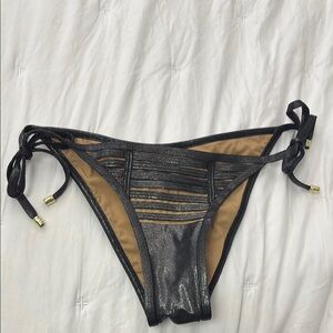 Beach bunny Black silver metallic Strappy Bikini Bottom